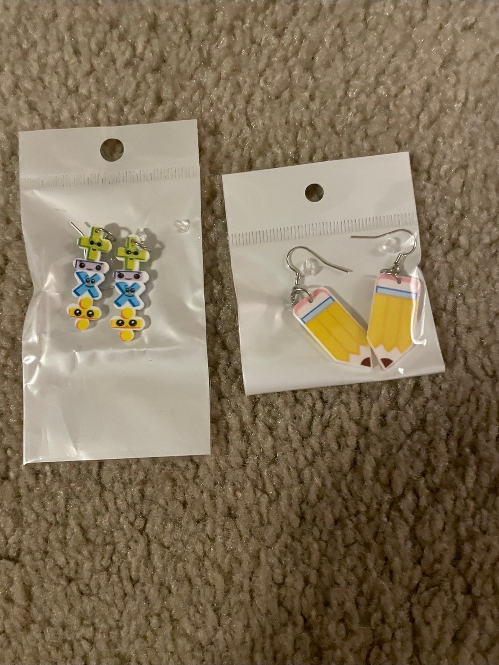 2 earring sets-Yellow Pencil and Math Symbols Dangle Earrings Unbranded